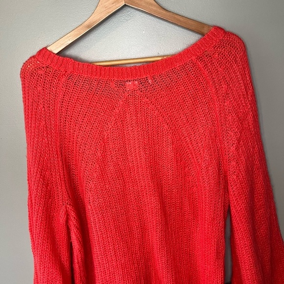 Project x Naadam Open Knit Bell Sleeve Bow Sleeve Sweater - Coral - Picture 7 of 11
